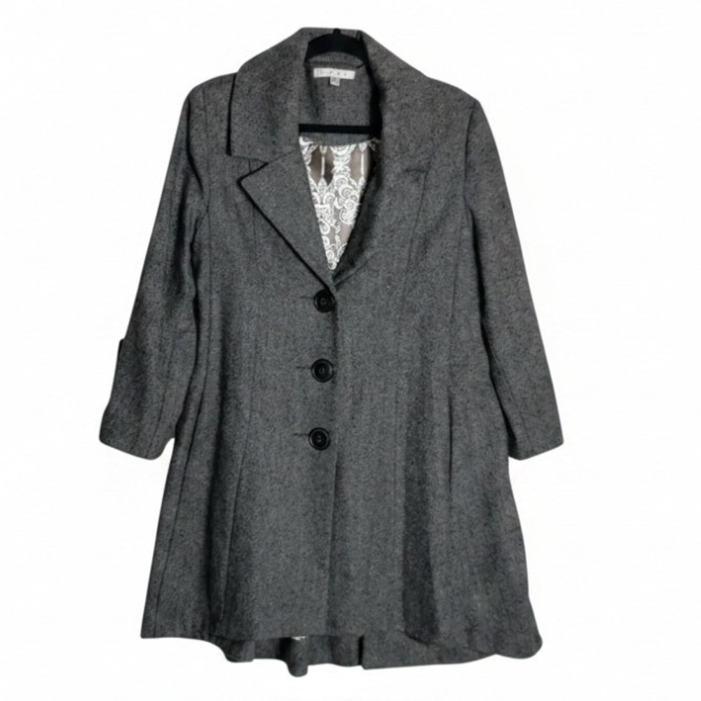 Cabi Grey Wool Blend Swing Coat Jacket 169 Grey Herringbone Peacoat Womens 8